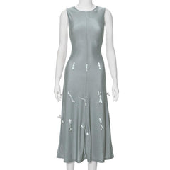 Sleeve bowknot solid midi 2-way dress