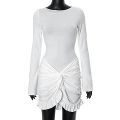 Long sleeve crewneck ruched mini dress