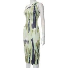 One shoulder backless tie dye irregular midi dress-final-sale
