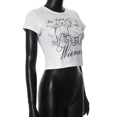 Crew neck short sleeve dog print crop top