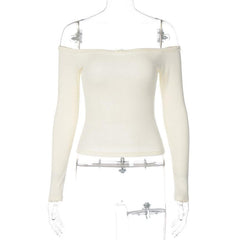 Long sleeve off shoulder bowknot lace hem backless top