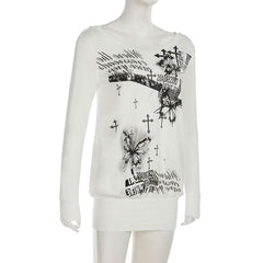Long sleeve butterfly print backless top