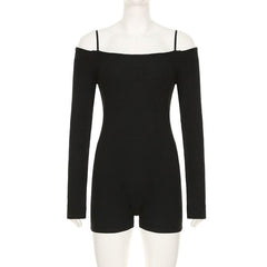 Off shoulder long sleeve solid romper
