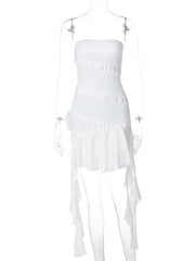Ruffle flower applique tube mini dress