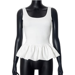 U neck backless ruffle ruched solid tank top