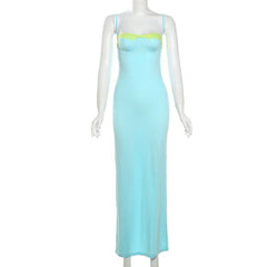 Lace hem backless cami maxi dress