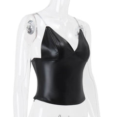 PU leather v neck cami top