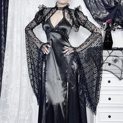 Long flared sleeve lace ruffle shrug top