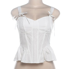 Corset bowknot ruffle zip-up cami top