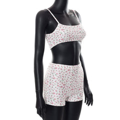 Floral print textured cami crop top short pant set