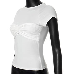 Short sleeve ruched crewneck solid top