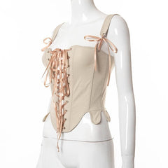 Lace up bustier backless stitch cami top