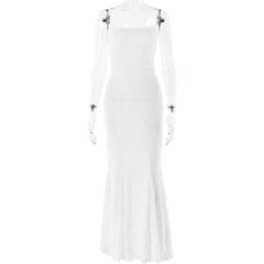 Ruffle lace up backless lace hem cami maxi dress