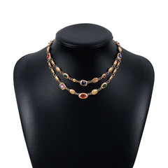 Multicolor rhinestone layered choker necklace