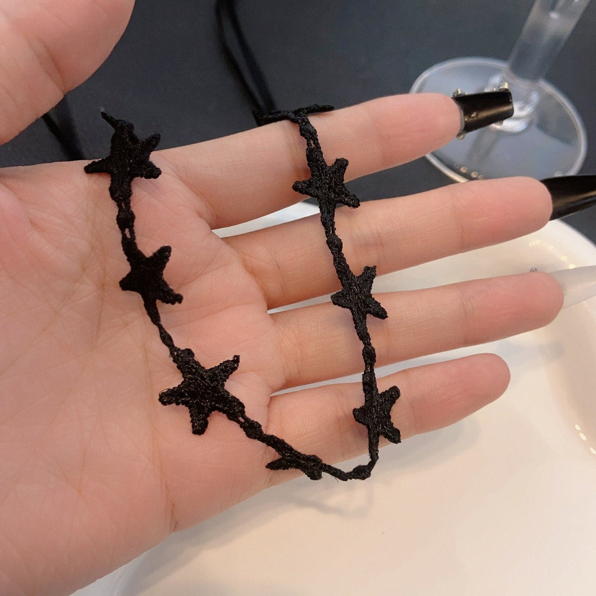 Star lace ribbon solid choker necklace