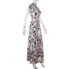 Leopard print high neck backless maxi dress