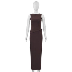 Sleeveless knitted maxi skirt set