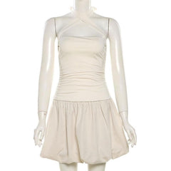 Halter cross front lace up mini dress-final-sale