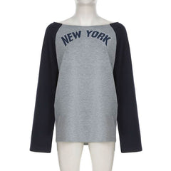 long sleeve "NEW YORK" print contrast top