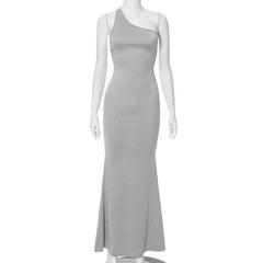 One shoulder solid backless maxi dress