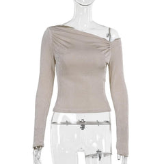 Long sleeve one shoulder ruched top