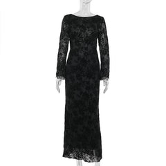 Round neck long sleeve self tie flower print maxi dress
