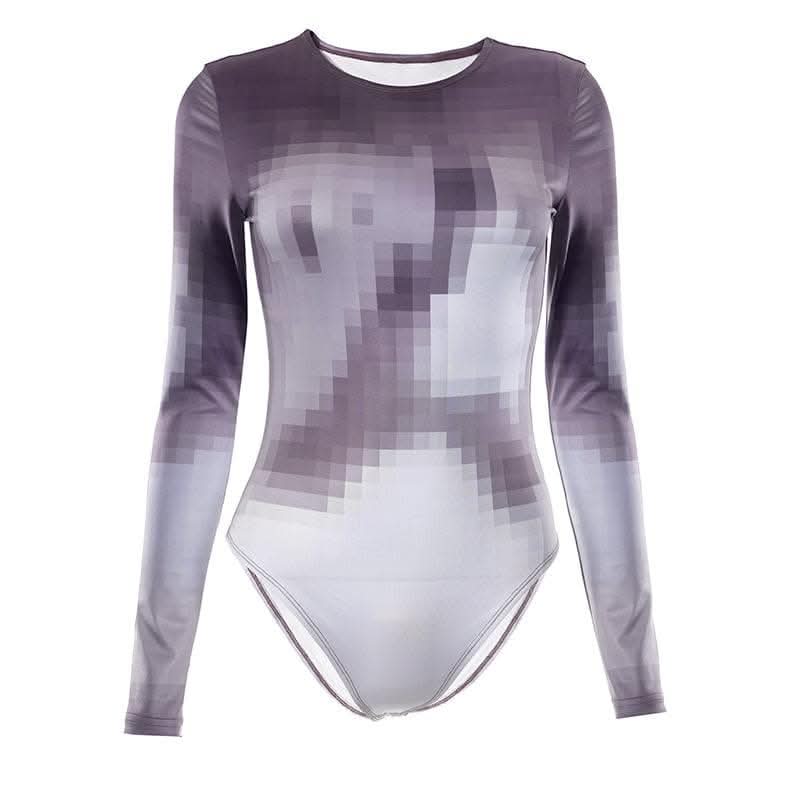 Mosaic print long sleeve crewneck contrast bodysuit-final-sale