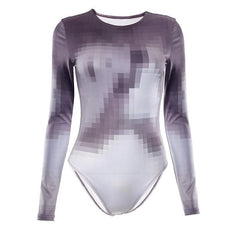 Mosaic print long sleeve crewneck contrast bodysuit-final-sale