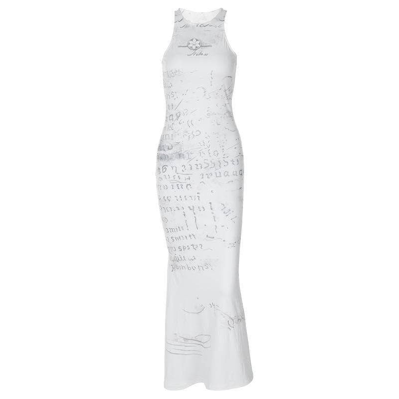 Sleeveless crewneck print maxi dress