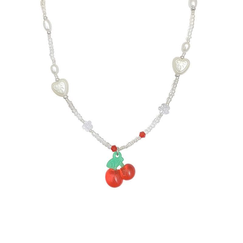 Cherry pendant beaded necklace