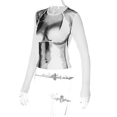 Long sleeve contrast crewneck abstract print top-final-sale