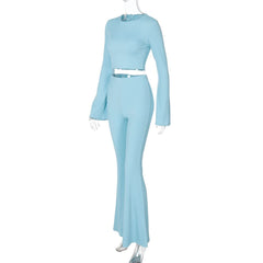 Long flared sleeve crewneck ribbed pant set