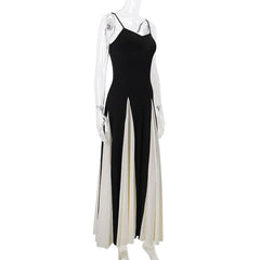 V neck patchwork contrast cami maxi dress