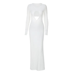 Long sleeve hollow out ruched cut out maxi dress
