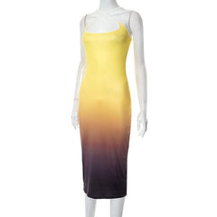 Gradient square neck backless contrast 2-way cami midi dress-final-sale
