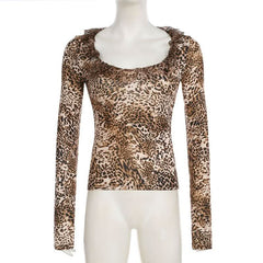Long sleeve leopard print ruffle top-final-sale