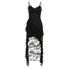 Lace ruffle flower pattern cami midi dress