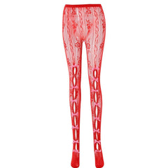 Lace hollow out bowknot contrast tights