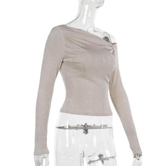 Long sleeve one shoulder ruched top