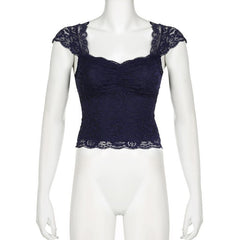 Cap sleeve ruched patchwork lace top