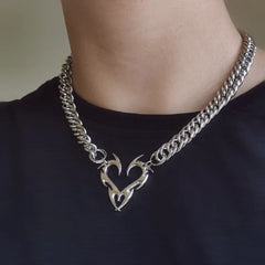 Heart decor cuban metal chain necklace