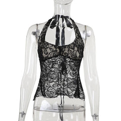 Halter backless lace flower pattern solid top