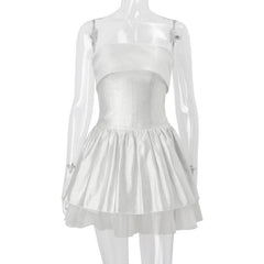 Off shoulder glitter mesh ruffle mini dress