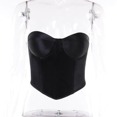 Satin sweetheart neck smocked solid backless tube crop top