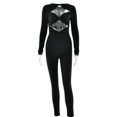 Long sleeve hollow out ruched solid jumpsuit