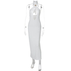Self tie halter hollow out backless cut out midi dress