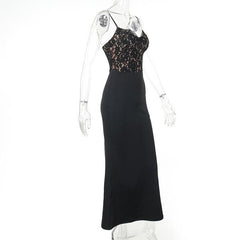 Lace patchwork v neck backless cami maxi dress