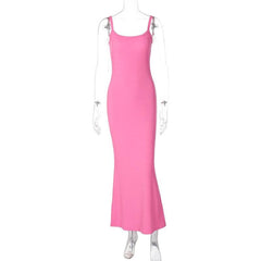 U neck ribbed solid cami maxi dress