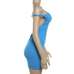 Off shoulder ruched backless solid mini dress