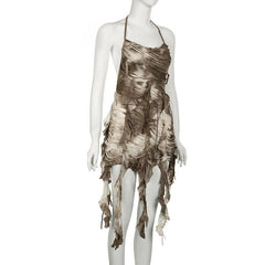 Halter tie dye ruffle backless cami mini dress